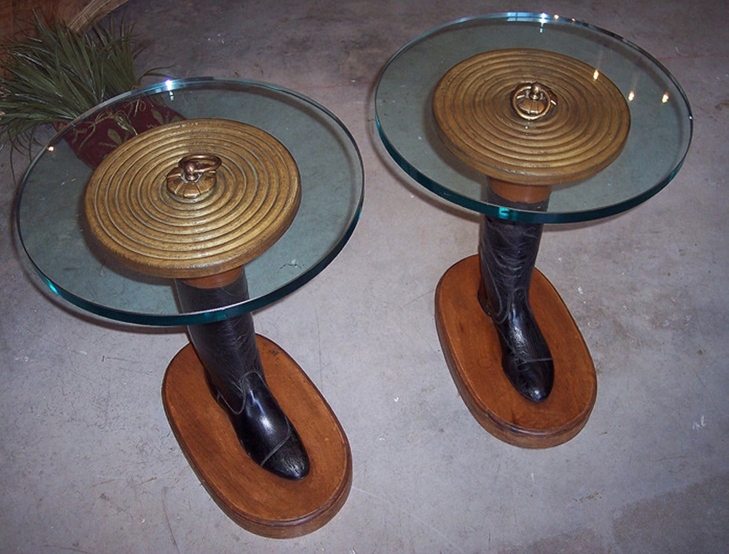 Patinated Equestrian Style Side Tables For Sale