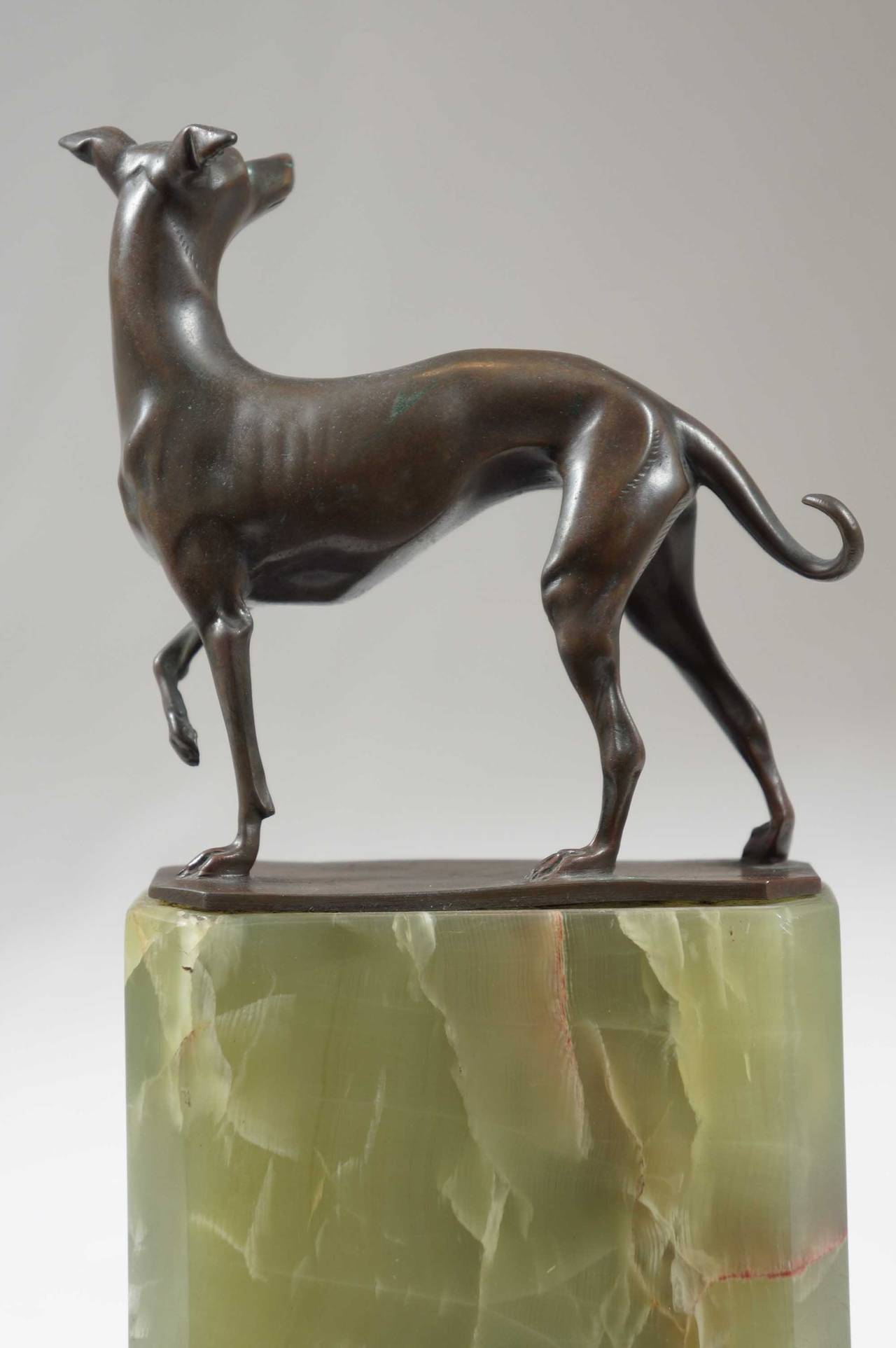 Greyhound Bronze Figure on an Onyx Base In Excellent Condition For Sale In Glen Ellen, CA