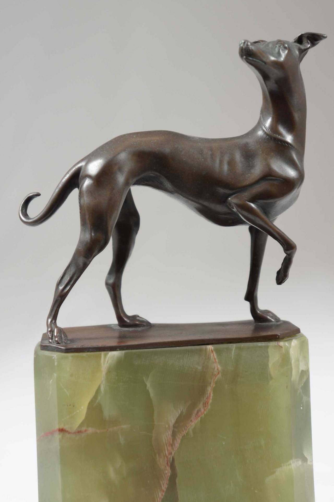 Early 20th Century Greyhound Bronze Figure on an Onyx Base For Sale