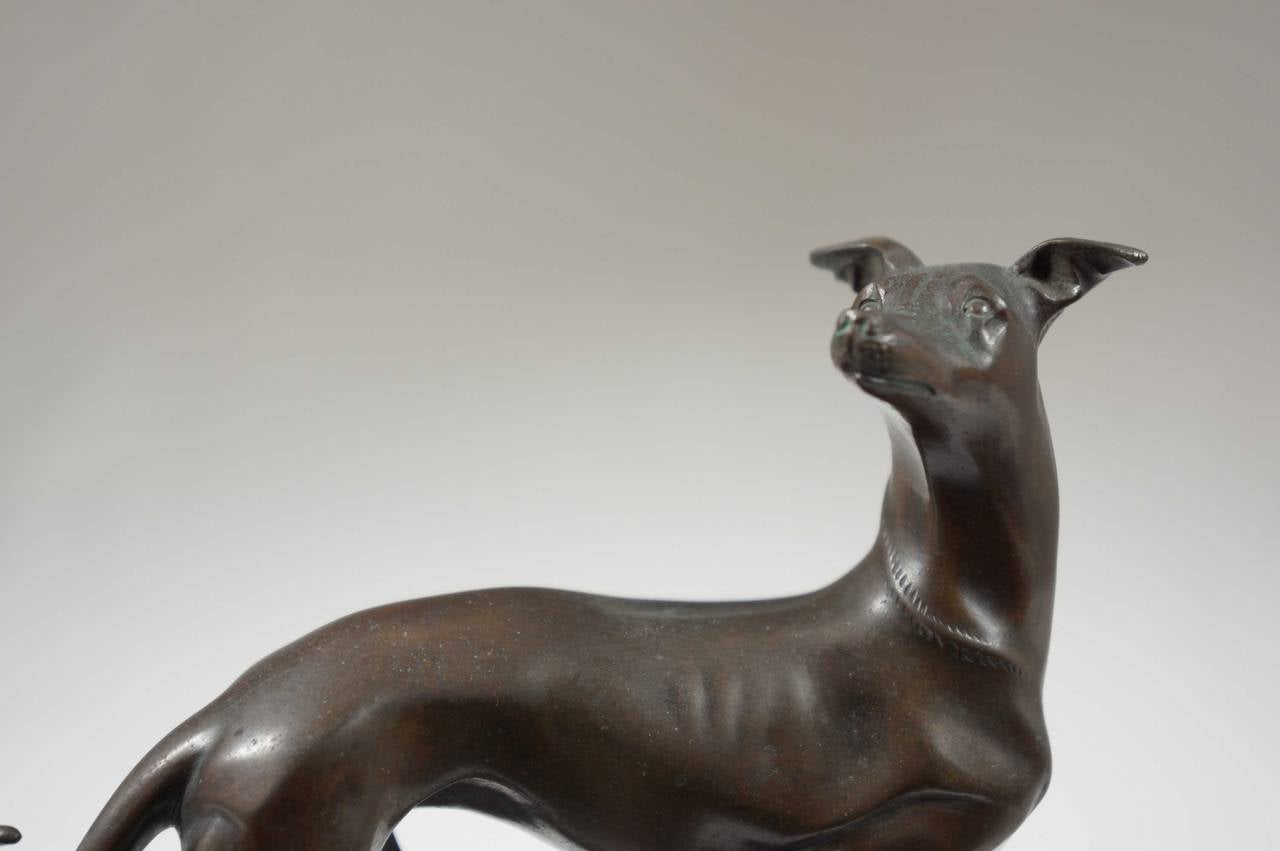 Italian Greyhound Bronze Figure on an Onyx Base For Sale