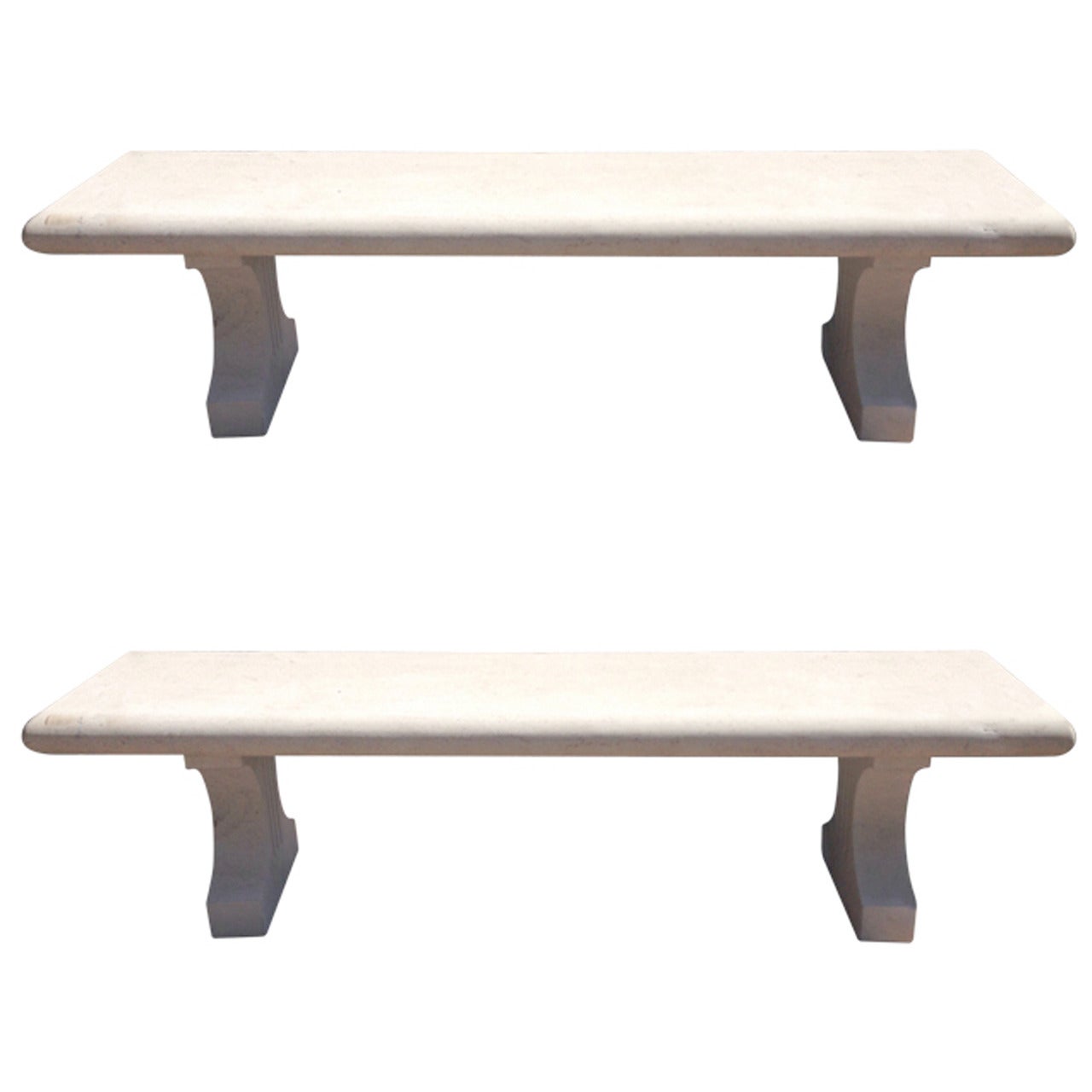 Hand-Carved Pair of Limestone Benches