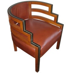 1930's Wood and Leather Upholstered Chair