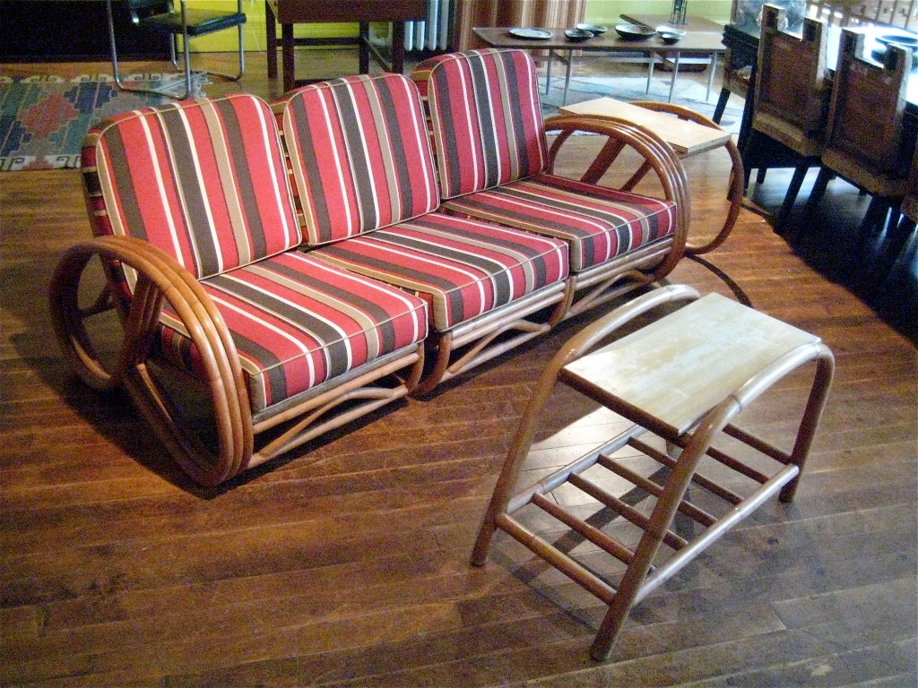 Rattan and Upholstered Sectional Couch