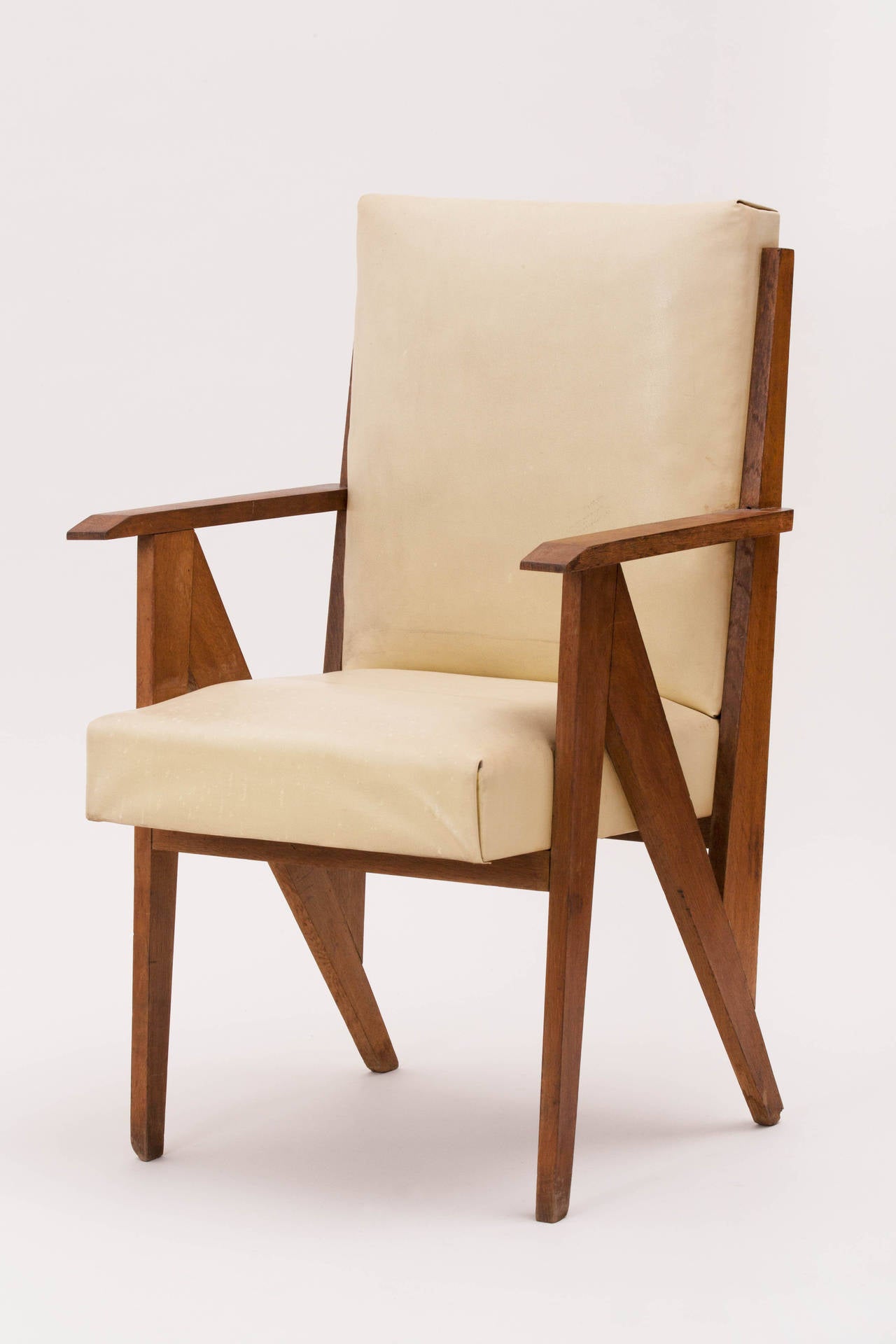 Oak Modernist French Armchairs in the Manner of René Gabriel