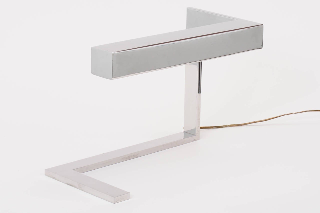 Rare geometric chrome constructivist desk lamp by American designer Milo Baughman.