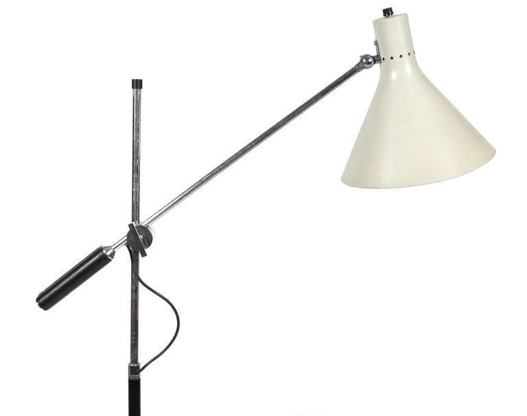 One-armed version of the classic Italian floor lamp with white marble base. 2 available.