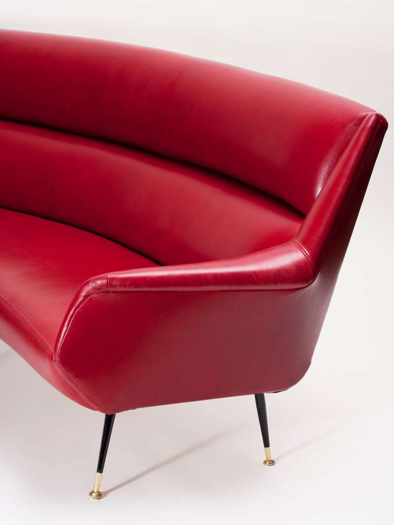 Brass Italian Modernist Leather Sofa
