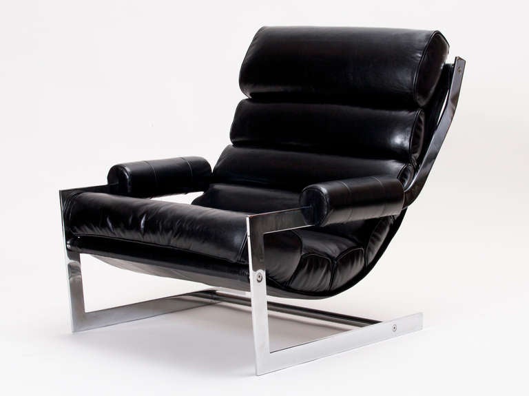 Modernist Leather Sling Chair with Ottoman at 1stDibs