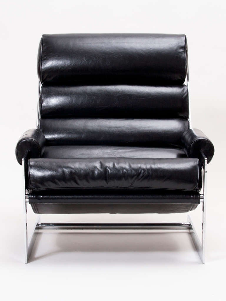 Modernist Leather Sling Chair with Ottoman at 1stDibs