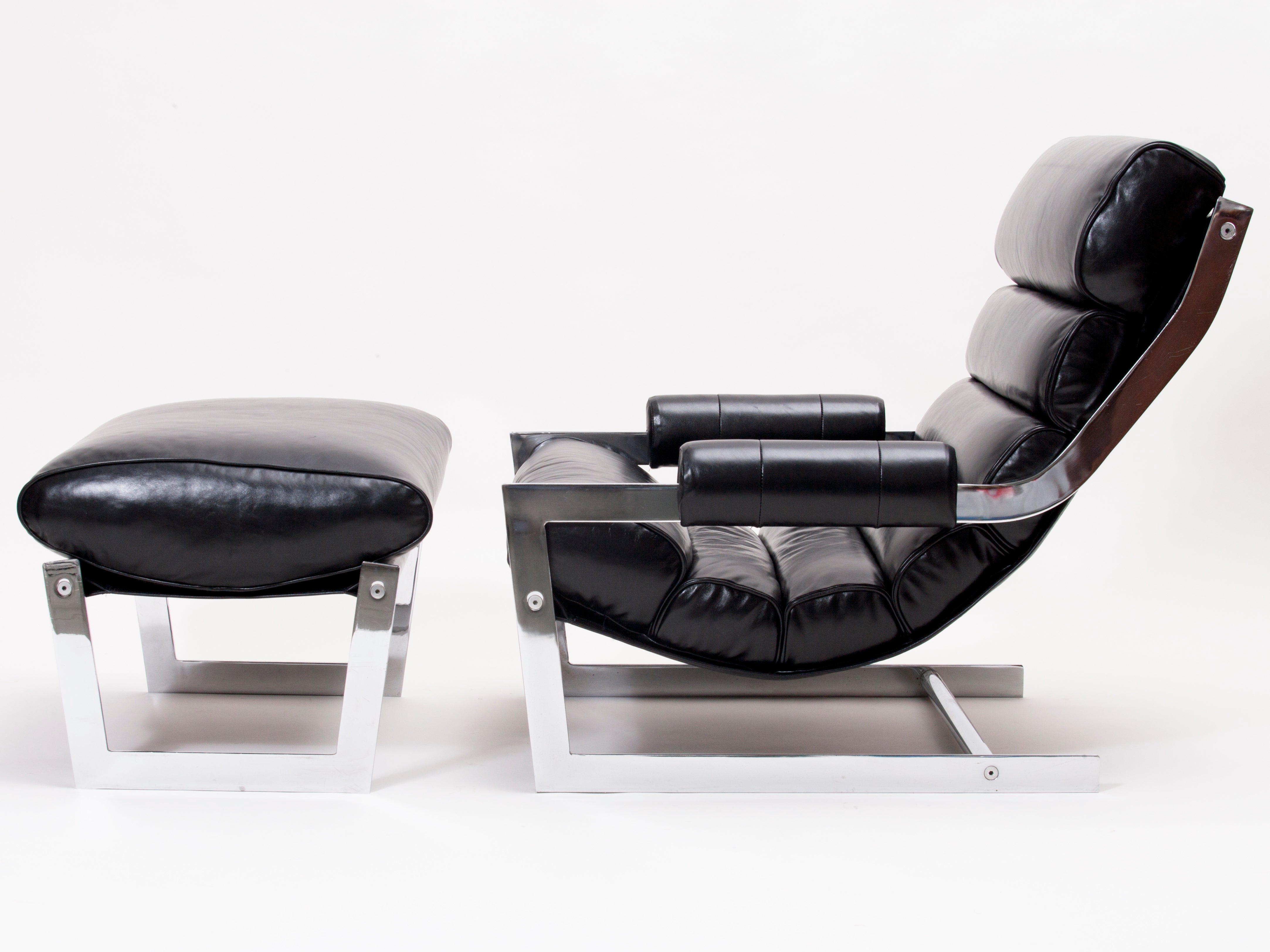 Modernist Leather Sling Chair with Ottoman at 1stDibs