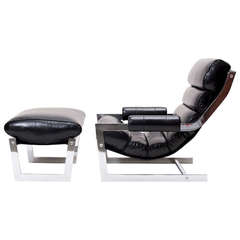 Modernist Leather Sling Chair with Ottoman