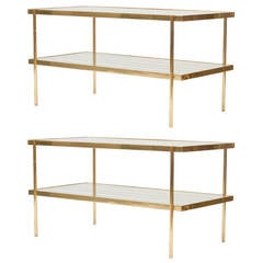 Pair of Brass and Glass Two Tier Side Tables Pair of Brass and Glass Two Tier Side Tables