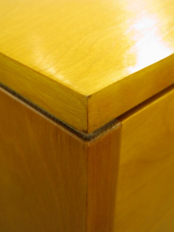 Birch and aluminum desk with 4 drawers and a shelf for Johnson Furniture Company.