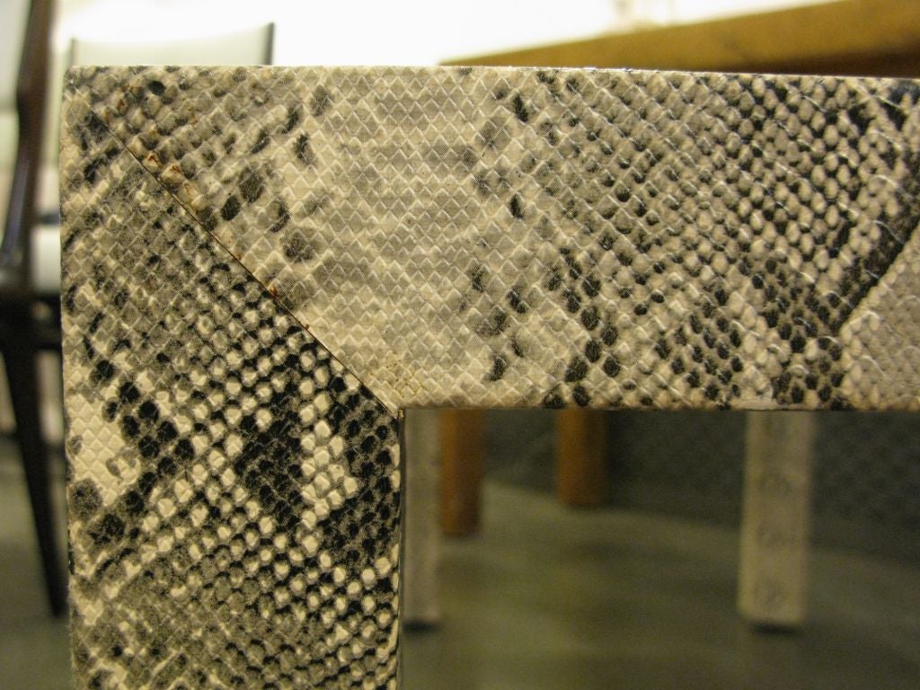 Faux snakeskin Parsons style cocktail table. Custom made for a home in Bloomfield Hills, Michigan