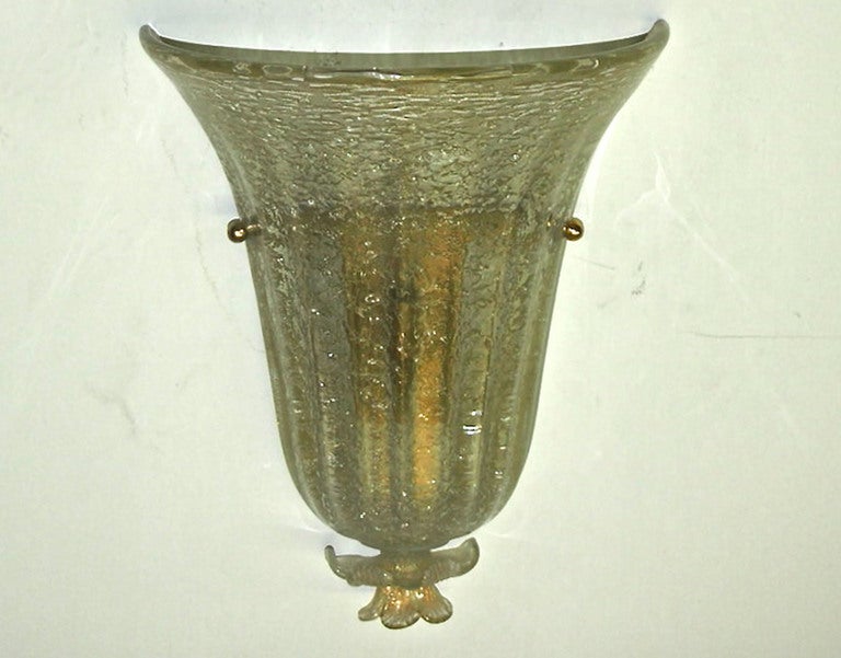 Set of Four Murano Glass Sconces by Barovier e Toso, circa 1945, Made in Italy In Excellent Condition In Jersey City, NJ