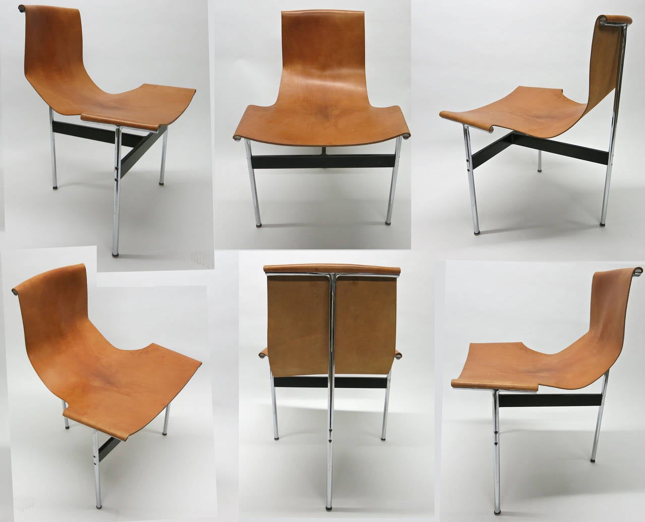 Six T Chairs in leather designed by William Katavolos, Ross Littel, and Douglas Kelly, in near perfect condition. 
All provenance available upon request.