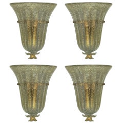 Set of Four Murano Glass Sconces by Barovier e Toso, circa 1945, Made in Italy