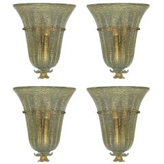 Set of Four Murano Glass Sconces by Barovier e Toso, circa 1945, Made in Italy