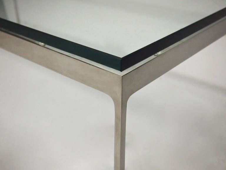 Glass Coffee Table in Solid Steel Stamped Zographos circa 1960 American