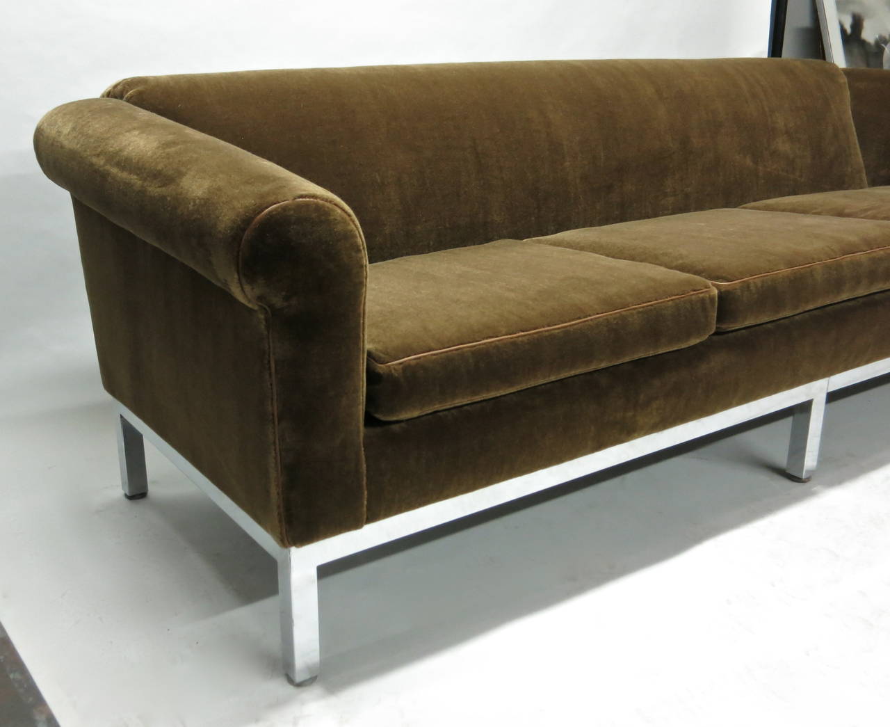 Mid-Century Modern Vintage Sofa Recently Upholstered in Brown Mohair Circa 1975 Made in USA