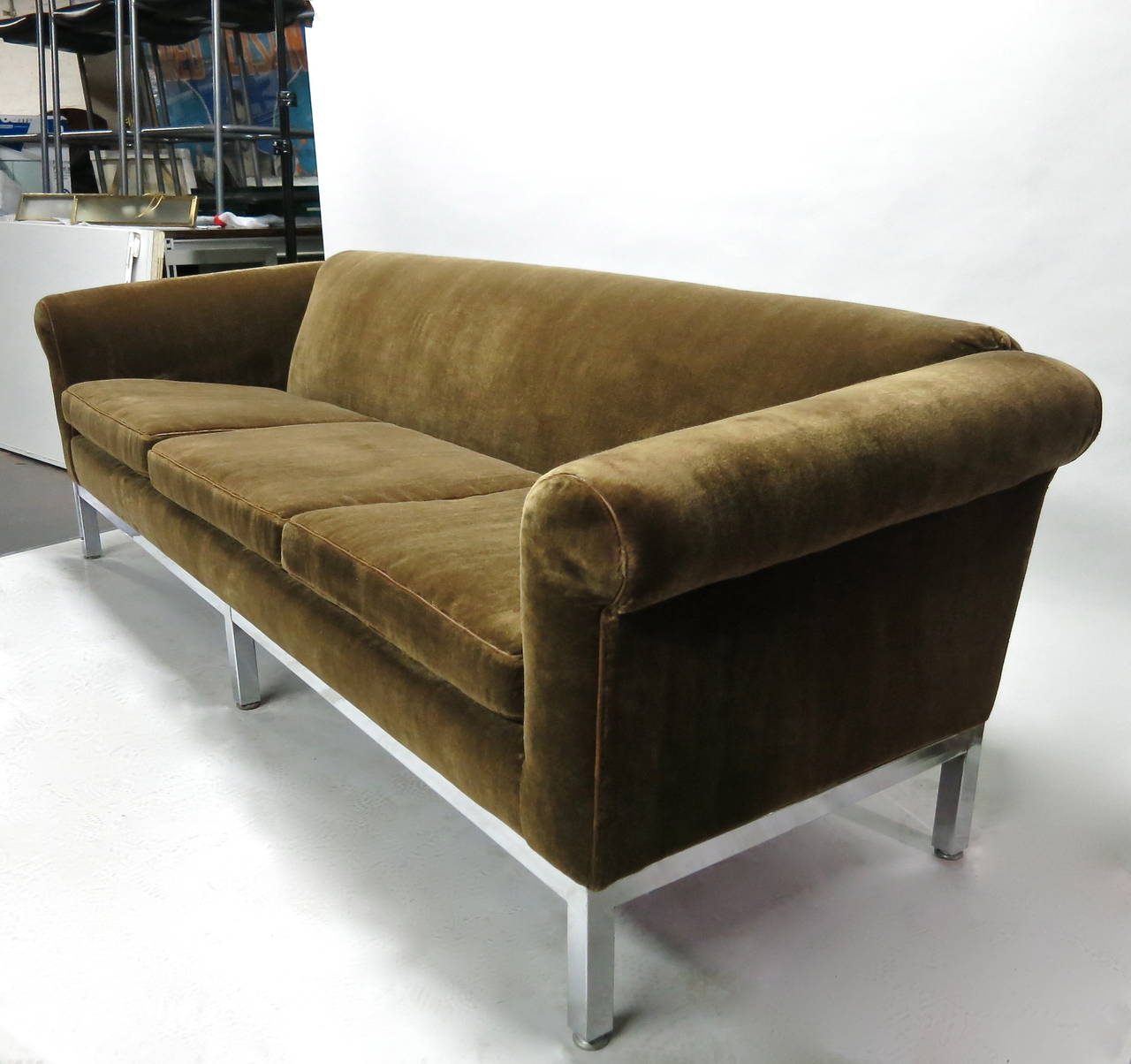 Late 20th Century Vintage Sofa Recently Upholstered in Brown Mohair Circa 1975 Made in USA