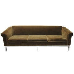 Vintage Sofa Recently Upholstered in Brown Mohair Circa 1975 Made in USA
