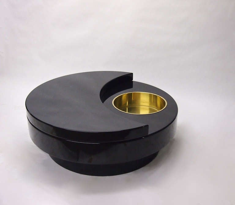 French Round, Rotating Black Lacquer Coffee Table by Willy Rizzo Circa 1970 France