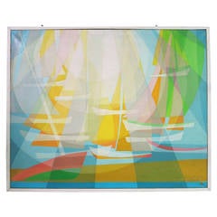 Painting "The Sails," Signed and Dated Maurice Pré, 1974 France 3