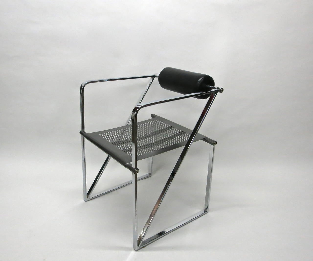 Italian Pair of Chairs by Mario Botta, Steel and Leather, circa 1980, Made in Italy