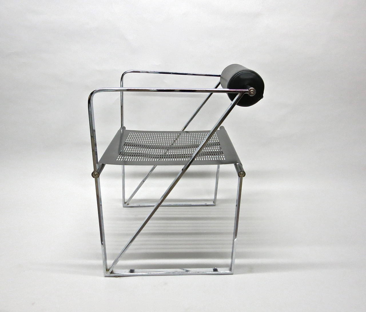 20th Century Pair of Chairs by Mario Botta, Steel and Leather, circa 1980, Made in Italy