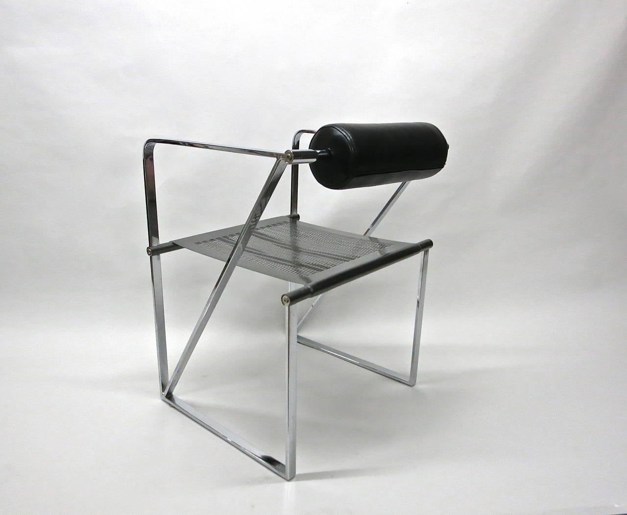Pair of Chairs by Mario Botta, Steel and Leather, circa 1980, Made in Italy 2