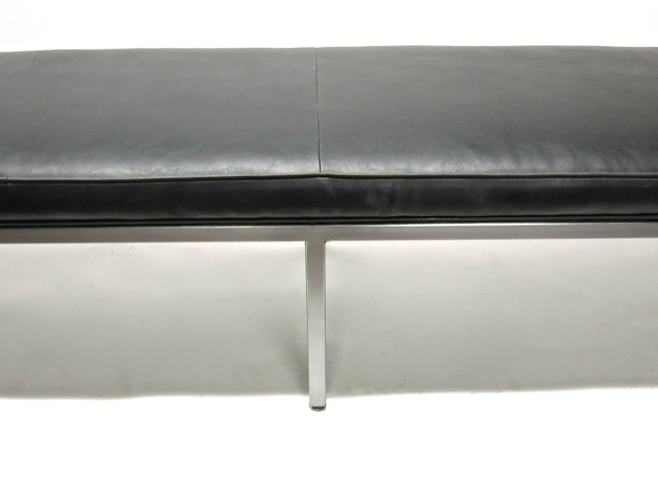 American Lon Bench in Seamless Steel and Black Leather Seat, America, circa 1985