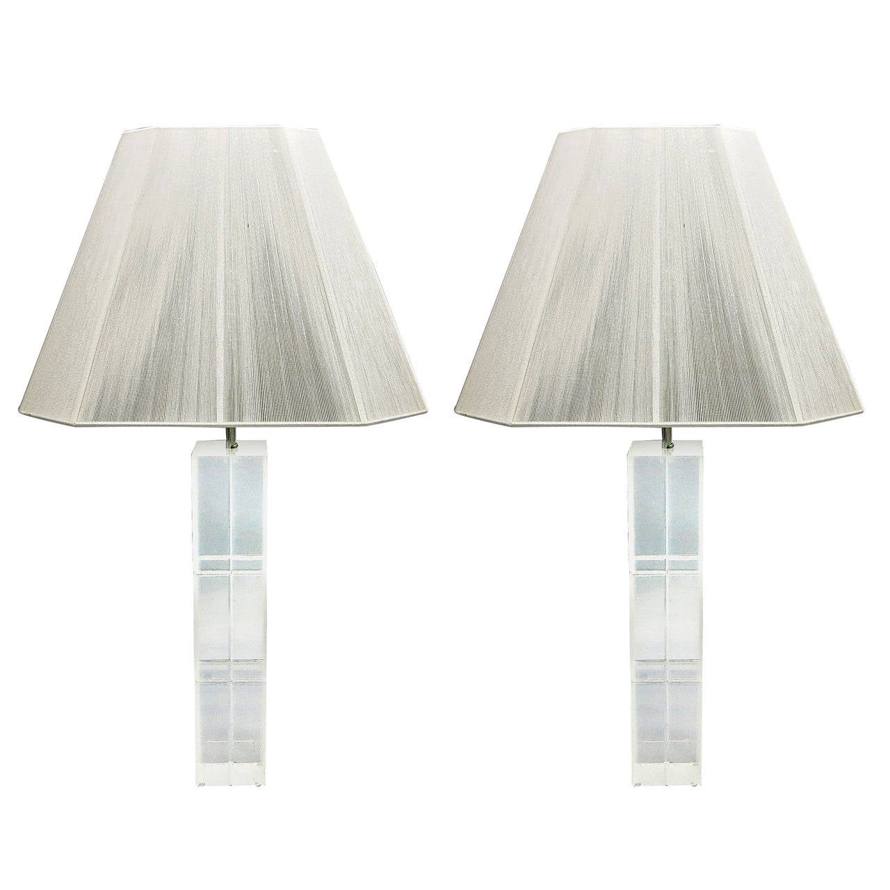 Clear Pair Of Table Lamps In Solid Lucite Made Usa Circa 1970 Clear Pair Of Table Lamps In Solid Lucite Made Usa Circa 1970 For