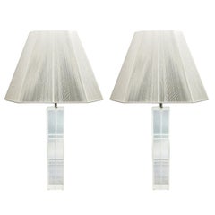 Clear Pair of Table Lamps in Solid Lucite, Made in USA, circa 1970