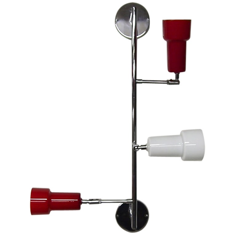 Three Arm Wall Light with cased glass shades circa 1970 Made in USA For Sale at 1stdibs