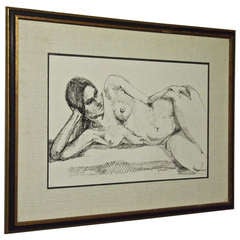 Drawing of a Woman, Signed Ceil Germaine USA Circa 1975