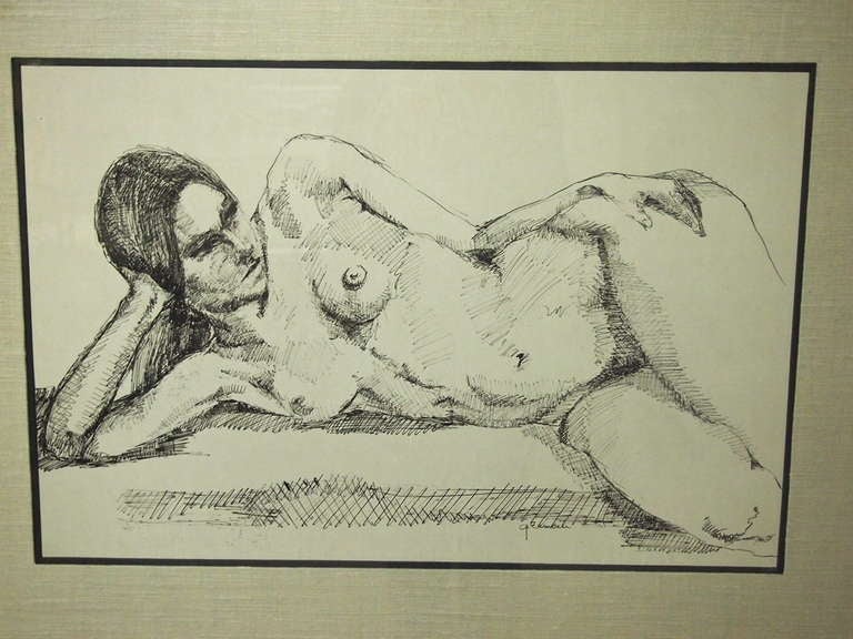 American Drawing of a Woman, Signed Ceil Germaine USA Circa 1975