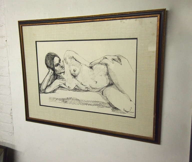 20th Century Drawing of a Woman, Signed Ceil Germaine USA Circa 1975