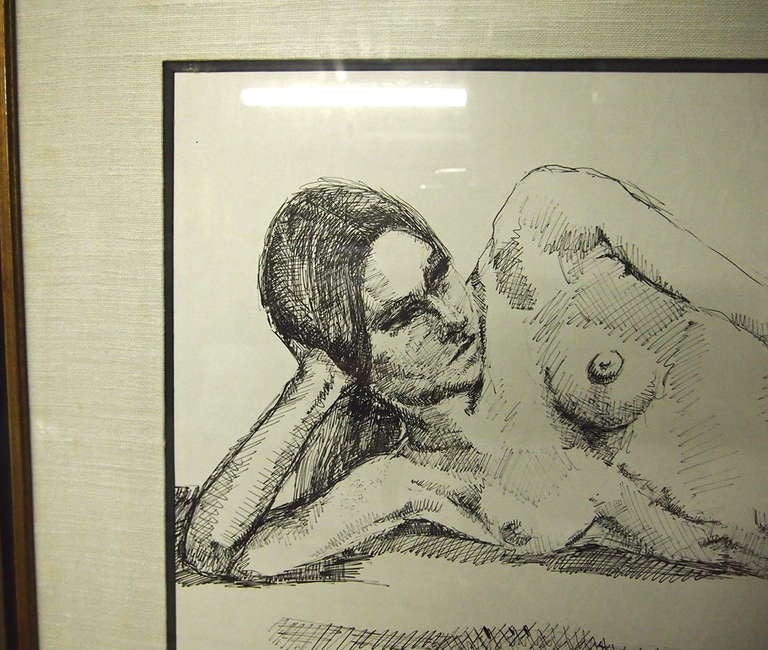 Drawing of a Woman, Signed Ceil Germaine USA Circa 1975 1