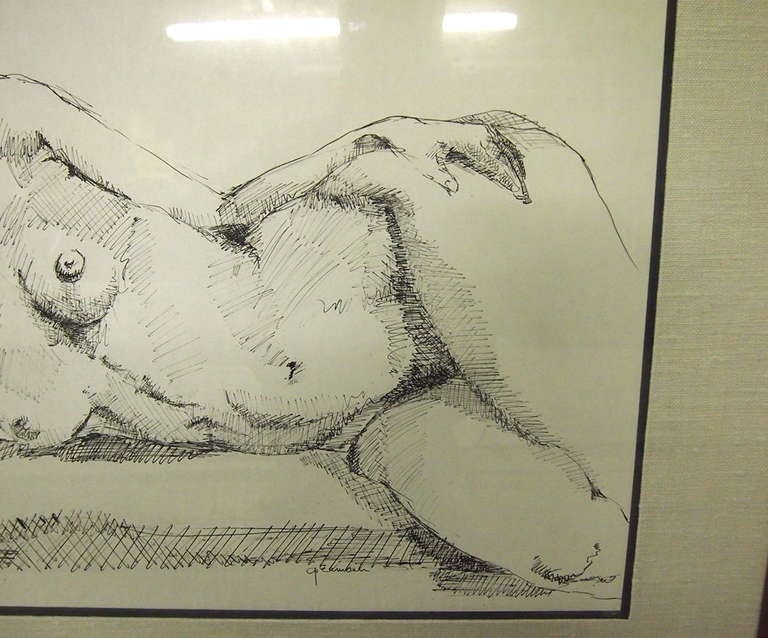 Drawing of a Woman, Signed Ceil Germaine USA Circa 1975 2