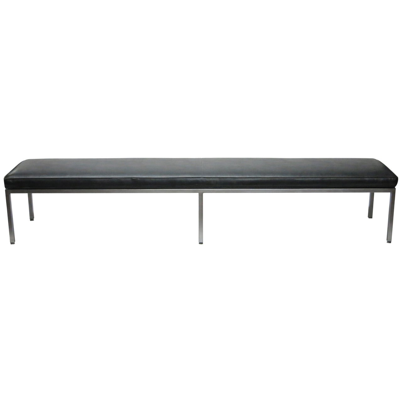 Lon Bench in Seamless Steel and Black Leather Seat, America, circa 1985