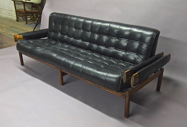 Brazilian Sofa by Percival Lafer Leather & Jacaranda in Original Condition  1965 Brazil