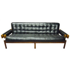 Sofa by Percival Lafer Leather & Jacaranda in Original Condition  1965 Brazil