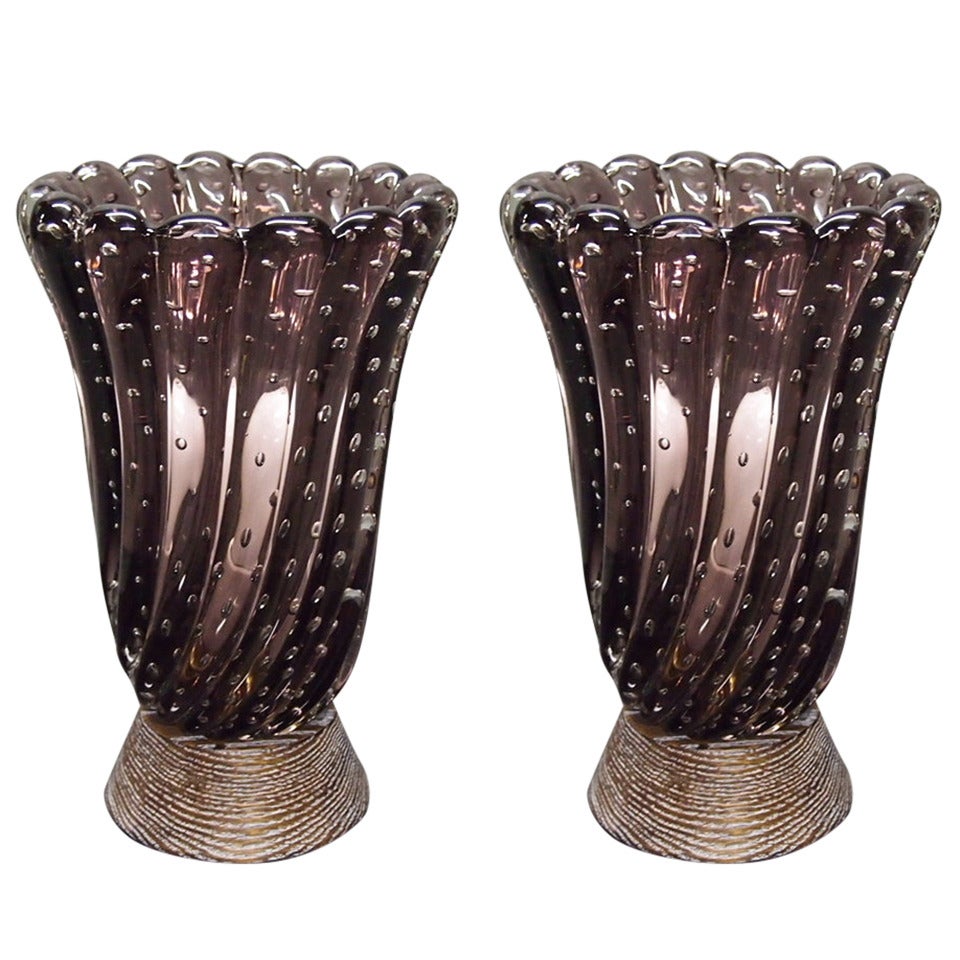 Pair Of Murano Glass Table Lamps Circa 1930 Made In Italy