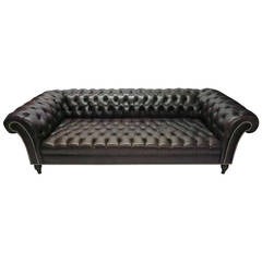 Chesterfield Sofa in Chocolate Brown Tufted Leather, circa 1980, USA