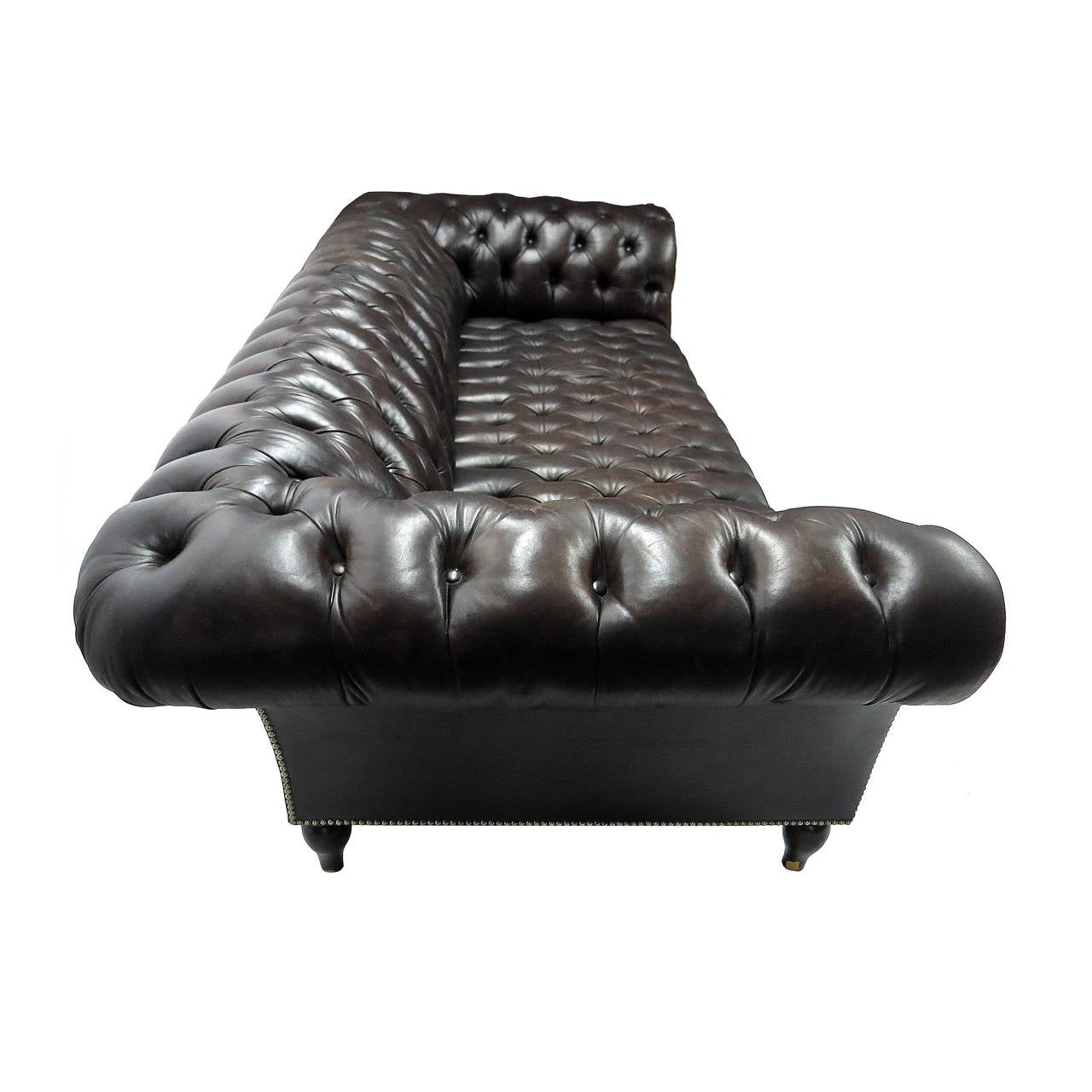 American Chesterfield Sofa in Chocolate Brown Tufted Leather, circa 1980, USA