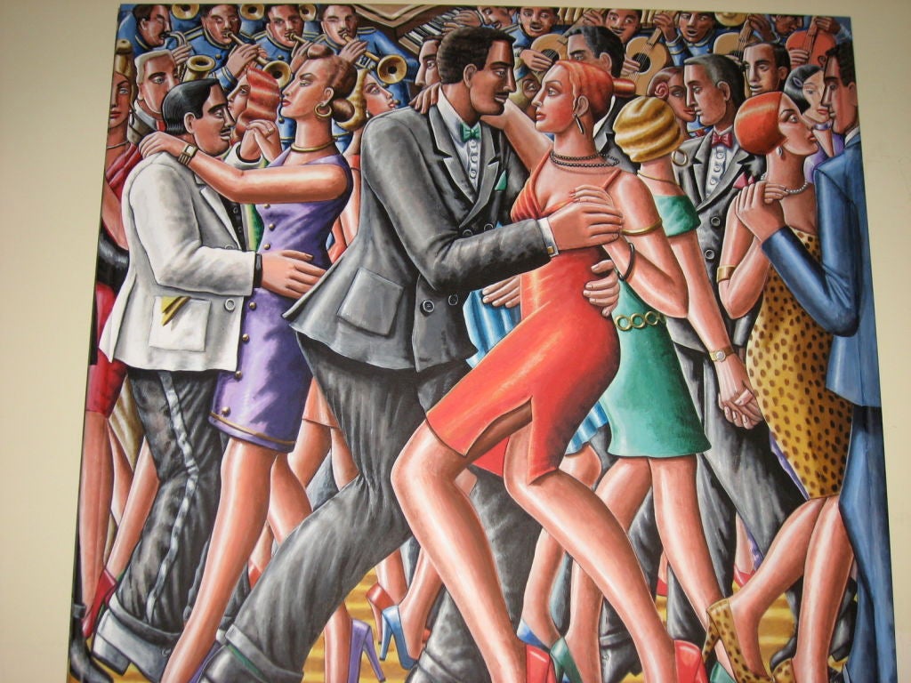 Acrylic on Canvas Signed P.J. Crook Named Tango 1998 England In Excellent Condition In Jersey City, NJ