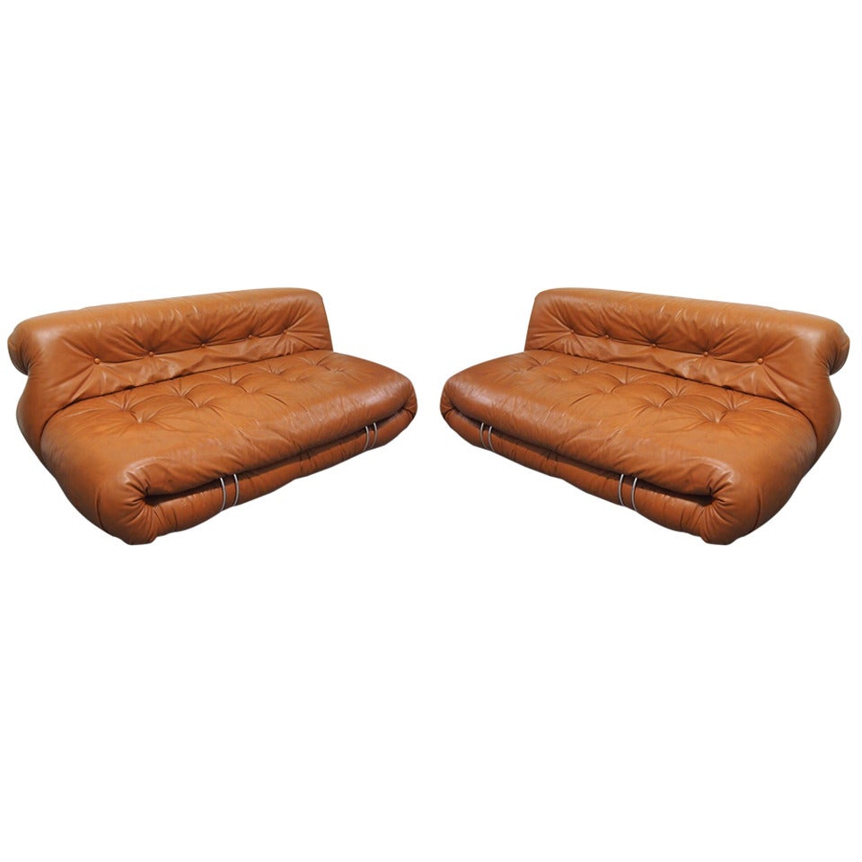Pair of Settees by Tobia Scarpa for Cassina Soriana 1976 Original Leather Italy