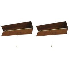 Pair of Flush Mount Sconces in Walnut Signed, Horizontal or Vertical, circa 1945