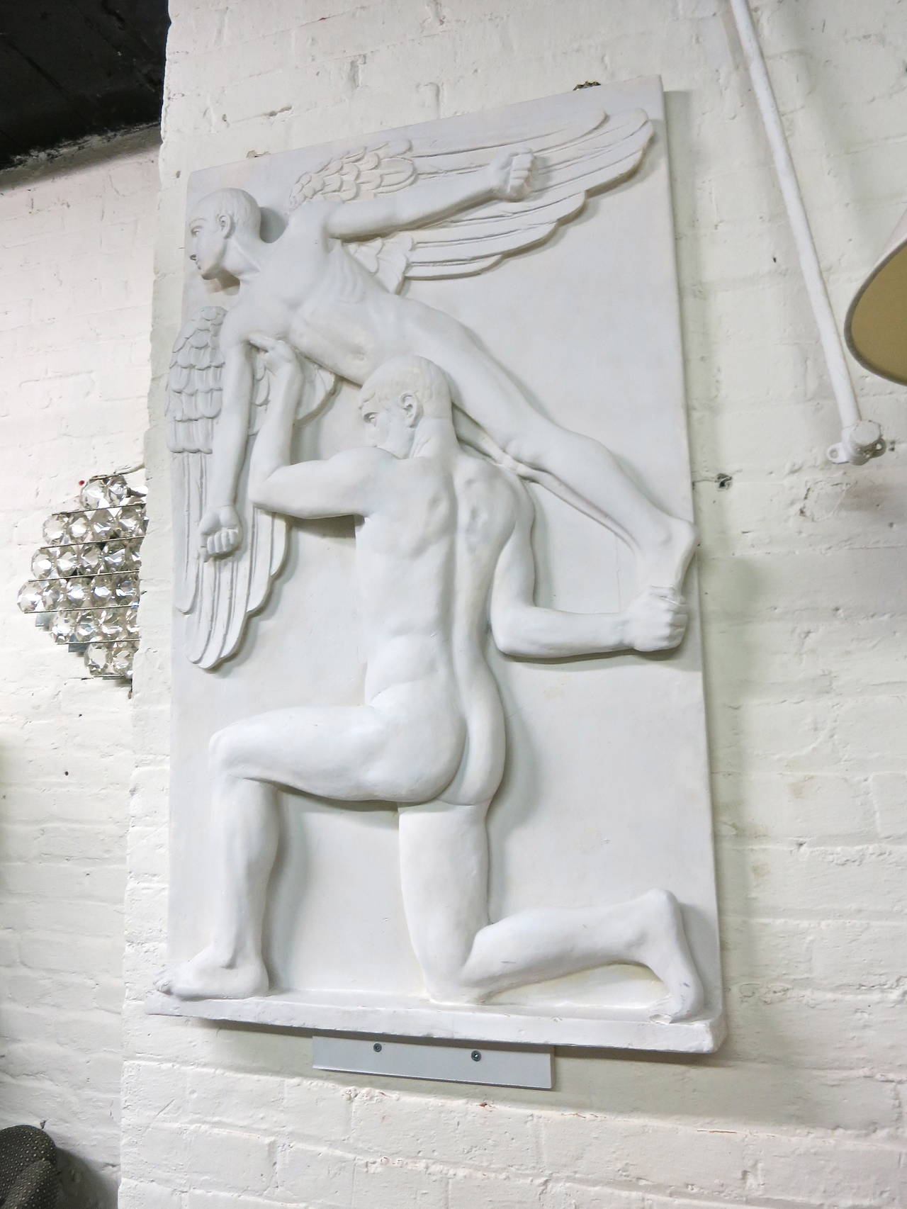 Art Deco Wall Mount Sculpture in Molded Plaster, circa 1960